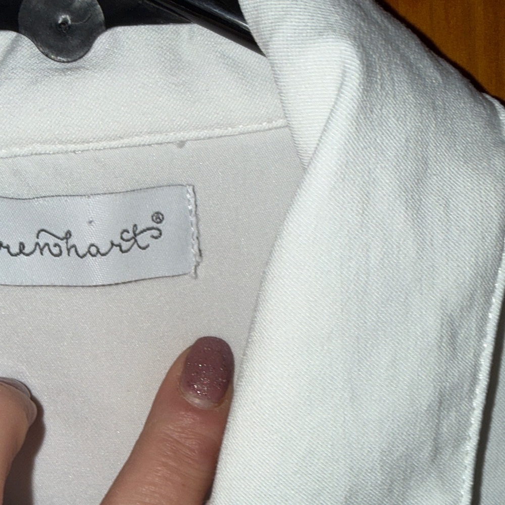 Christopher & Banks White Jean Jacket with Pink Floral Design - Picture 4 of 8